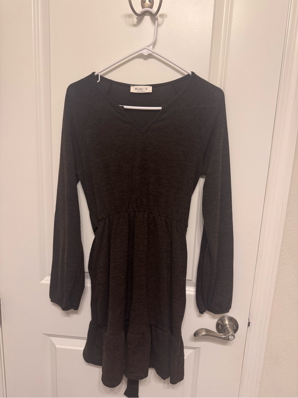 Miss U Brown Long-Sleeve Tiered Dress
